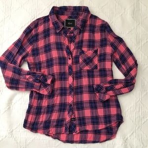 Rails Coral and Blue Plaid Flannel